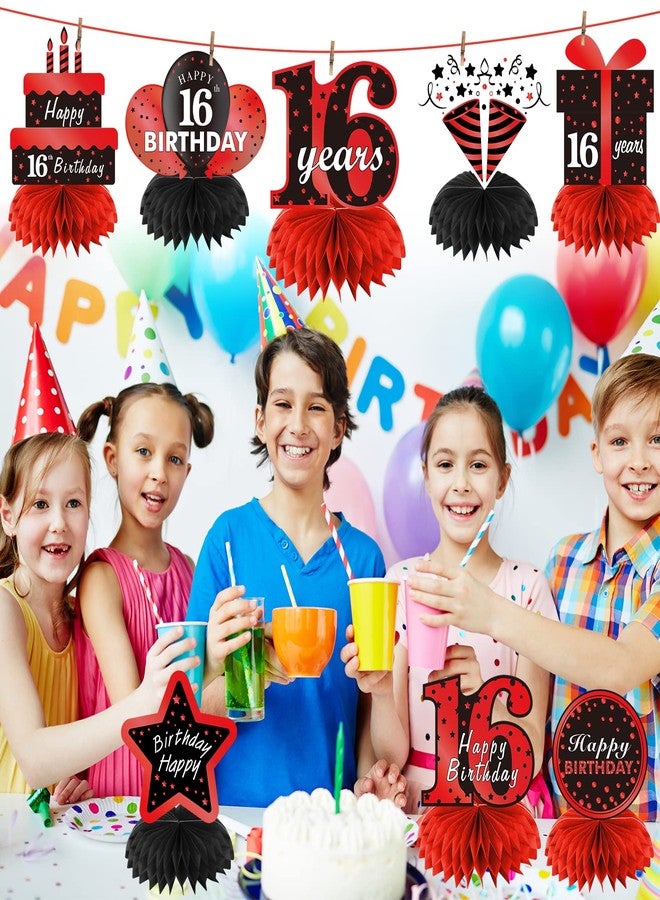 Parfundg Red Black 16th Birthday Decorations Table Honeycomb Centerpieces, 8Pcs Happy 16 Year Old Birthday Table Topper Party Supplies for Boys Girls, Sixteen Birthday Table Centerpiece Decor - Image 4